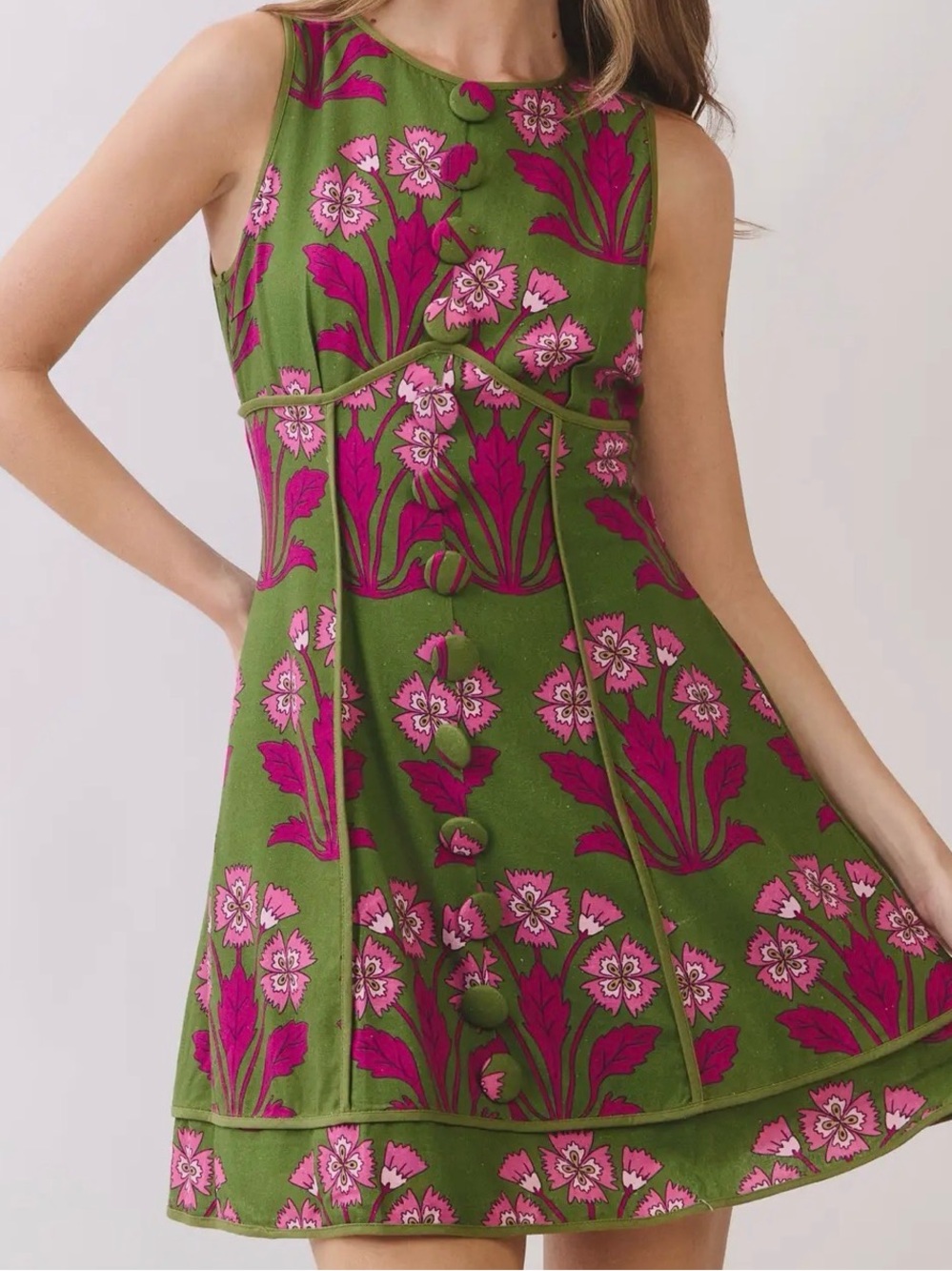 🩷 LOVE!!!  A-Line Button Floral Linen Mini Dresses in Olive Tuckernuck Sz S L